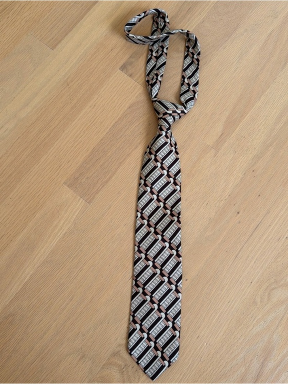 Vintage Pierre Cardin Silk Tie Brown Mid Century Print